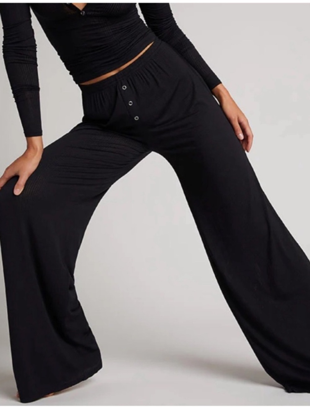 Revolve Negative Underwear Whipped Track Pants Wide Leg Ribbed Black Medium NWT